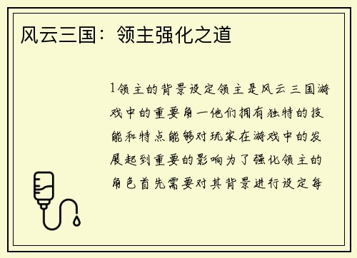 风云三国：领主强化之道